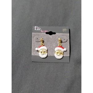 Vtg Gold Tone Santa Claus Earrings CHRISTmas
